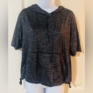 Fabletics Metallic Black Short Sleeve Hoodie